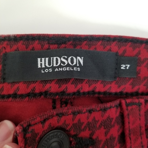 NWT Hudson Barbara High Waist Super Skinny Ankle Jeans Oxblood Houndstooth 27 - Picture 3 of 14